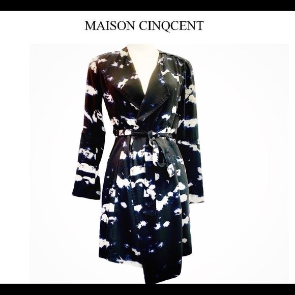Maison Cinqcent Black navy white wrap dress Sz S - Picture 6 of 6